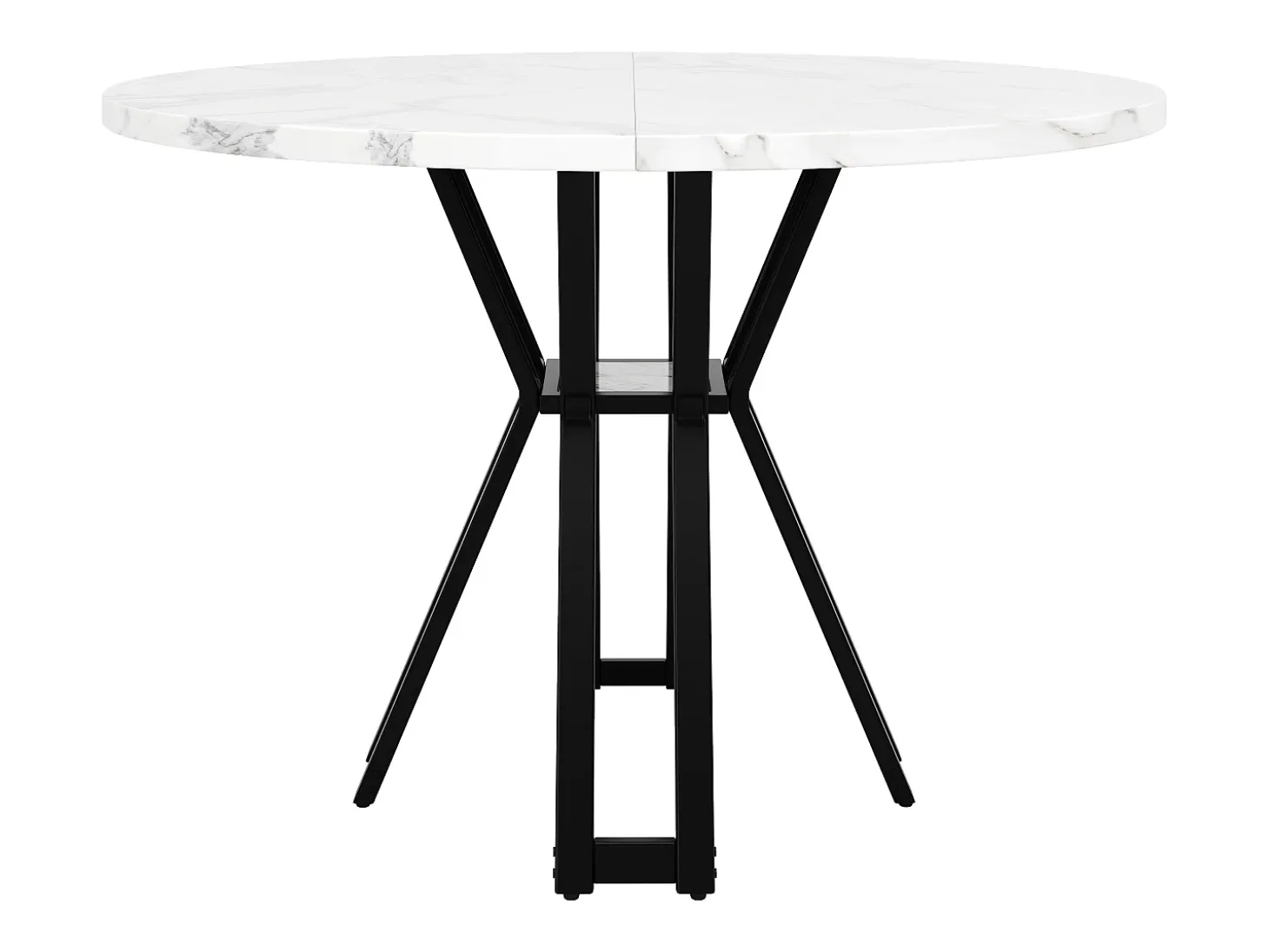 Mesa de comedor redonda, diseño moderno, MDF y metal negro jaspeado, para 4-6 personas (100x100x76 cm)