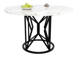 Mesa de comedor redonda, diseño moderno, MDF y metal negro jaspeado, para 4-6 personas (100x100x76 cm)