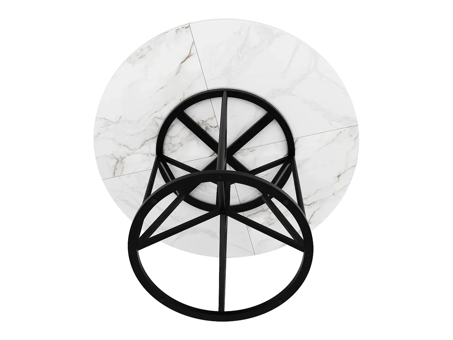 Mesa de comedor redonda, diseño moderno, MDF y metal negro jaspeado, para 4-6 personas (100x100x76 cm)