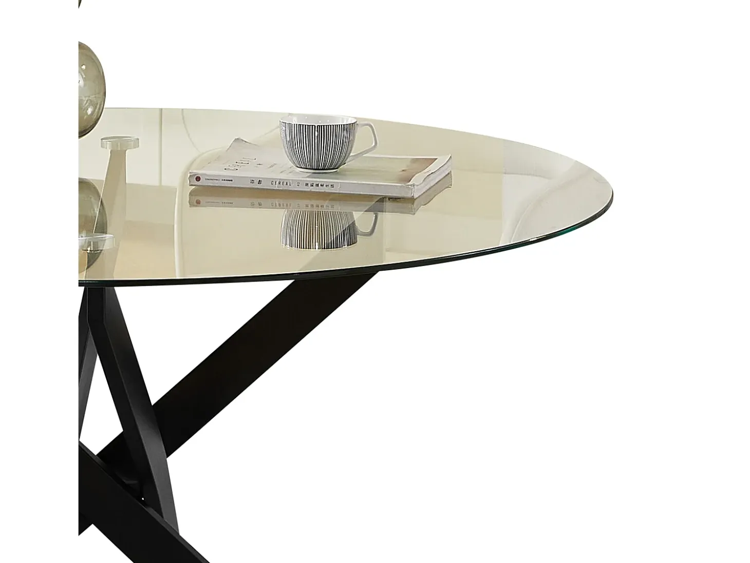 Mesa de comedor redonda de vidrio templado transparente y metal negro – 4 personas – CHIARA