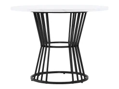 Mesa de comedor redonda de MDF con patas de metal, diseño moderno, estampado de mármol, color negro (100 cm de diámetro)