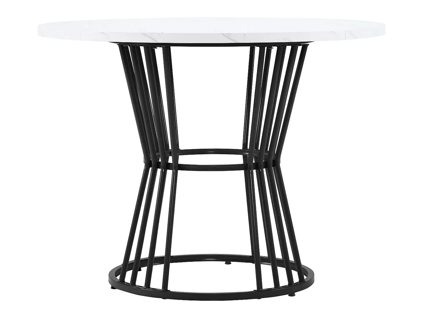 Mesa de comedor redonda de MDF con patas de metal, diseño moderno, estampado de mármol, color negro (100 cm de diámetro)