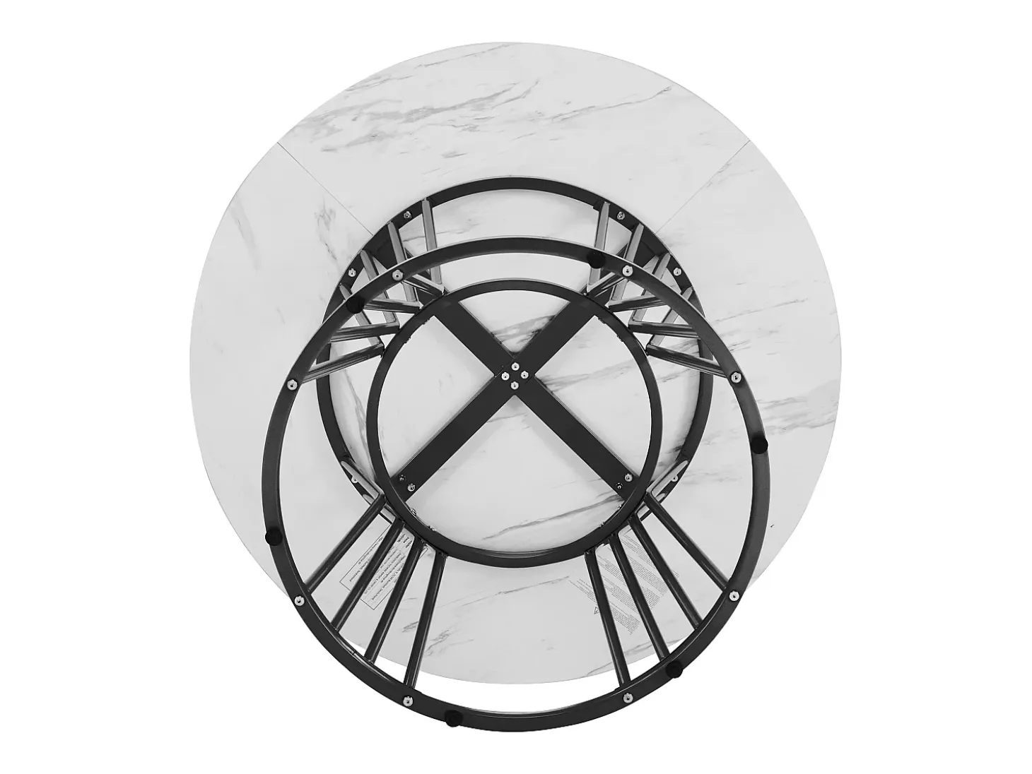 Mesa de comedor redonda de MDF con patas de metal, diseño moderno, estampado de mármol, color negro (100 cm de diámetro)