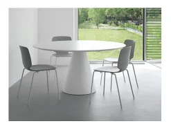 Mesa de comedor redonda de polietileno blanco con tablero de madera blanca Kizola-Diámetro 150 cm