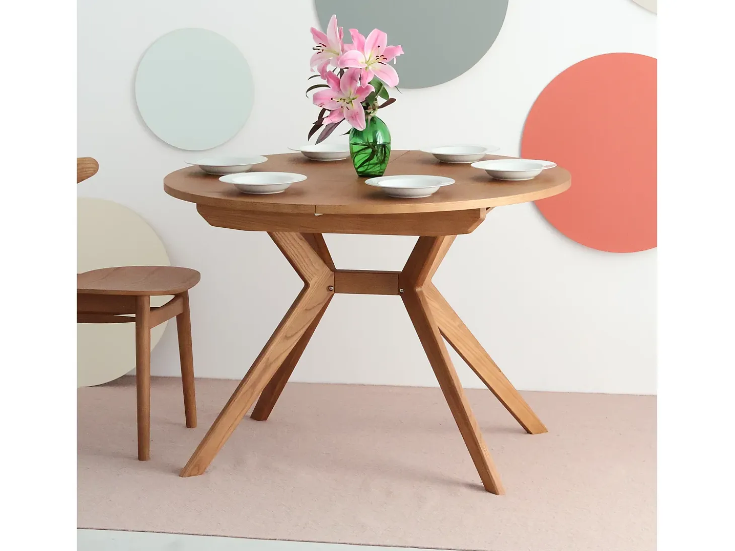 Mesa de comedor redonda extensible 120cm Biju Nogal