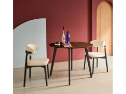 Mesa de comedor redonda efecto madera con patas de metal negro, 4