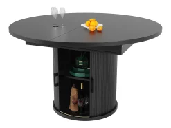 Mesa de comedor redonda extensible - Mesa extensible con 2 puertas y 6 patas ajustables - negra - para comedor y sala de estar
