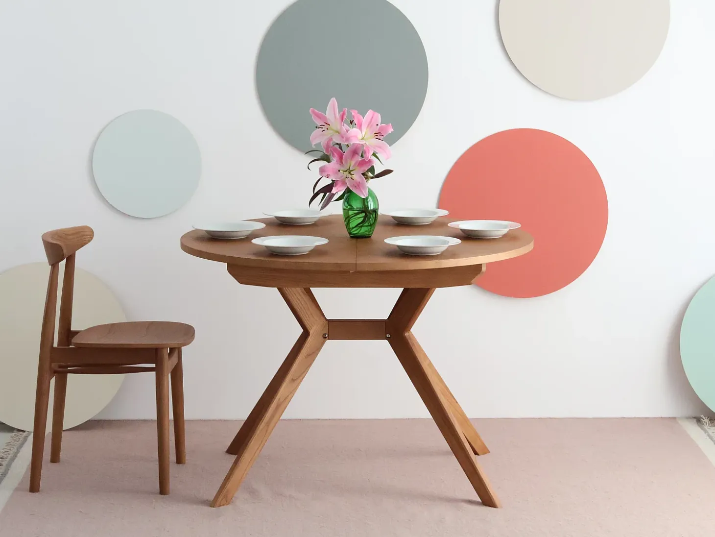 Mesa de comedor redonda extensible 110cm Biju Roble