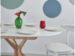 Mesa de comedor redonda extensible 90cm Jubi Verde Salvia | Pata de fresno