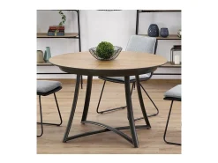 Mesa de comedor redonda extensible en roble con patas de acero