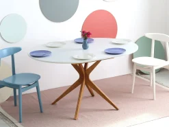 Mesa de comedor redonda extensible 100cm 5 personas Jubi Marrón Beige | Pata de fresno