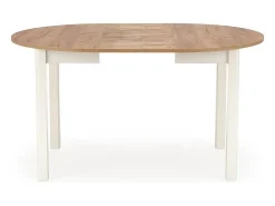 Mesa de comedor redonda extensible de 100 cm con tablero de aspecto roble y patas blancas CARENE