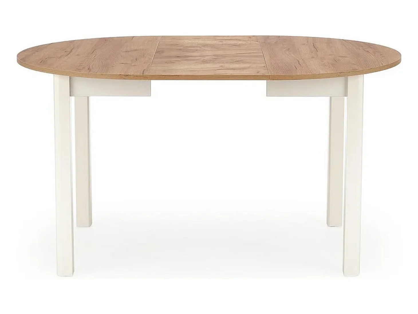 Mesa de comedor redonda extensible de 100 cm con tablero de aspecto roble y patas blancas CARENE