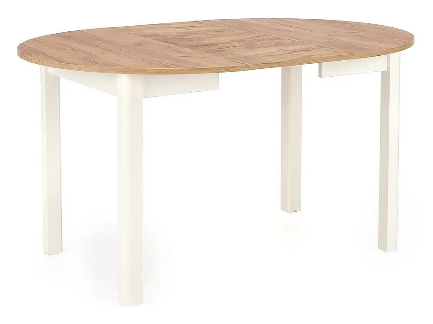 Mesa de comedor redonda extensible de 100 cm con tablero de aspecto roble y patas blancas CARENE