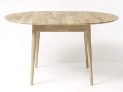 Mesa de comedor redonda extensible de 120 a 155 cm en roble macizo blanqueado Kundy
