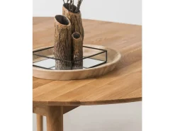 Mesa de comedor redonda extensible de 110 a 145 cm en madera maciza de roble Kundy