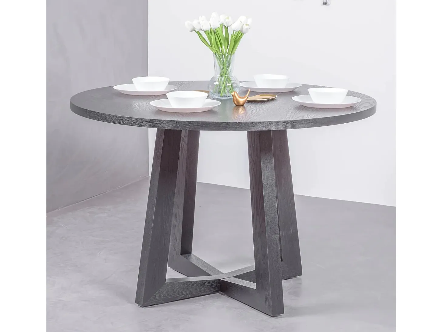Mesa de comedor redonda en fresno natural (115cm) - Soho - Negro