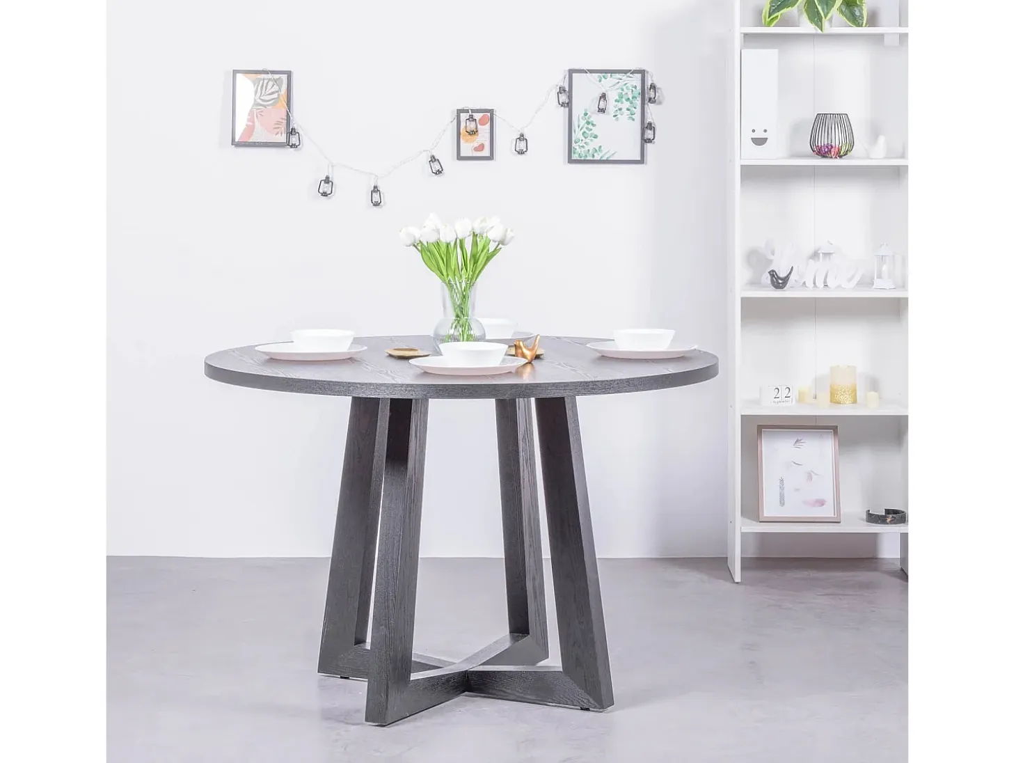 Mesa de comedor redonda en fresno natural (115cm) - Soho - Negro