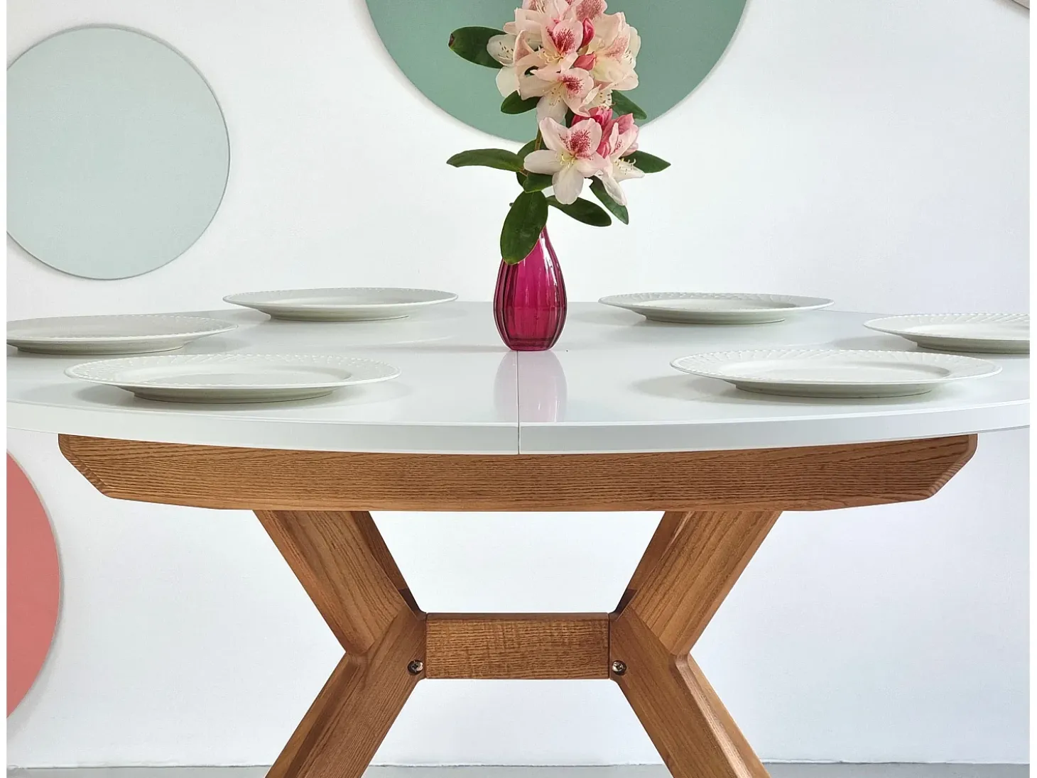 Mesa de comedor redonda extensible 110cm Biju Verde Salvia