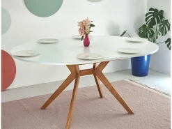 Mesa de comedor redonda extensible 120cm Biju Blanca Roble