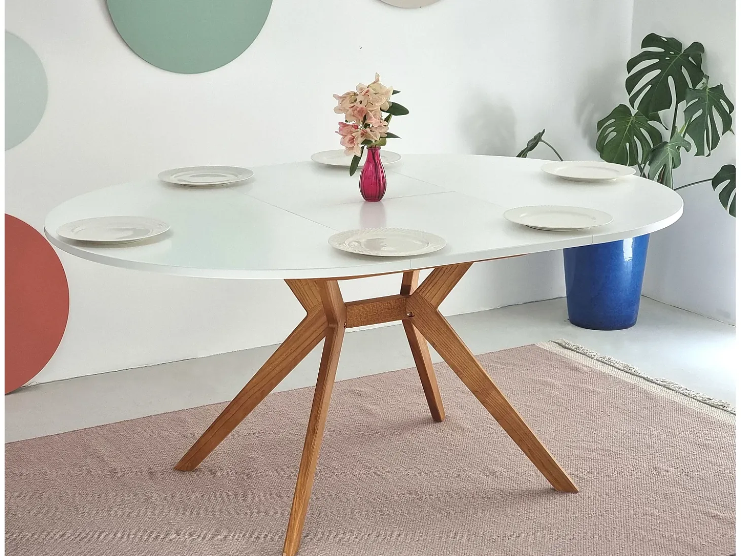 Mesa de comedor redonda extensible 120cm Biju Blanca Roble