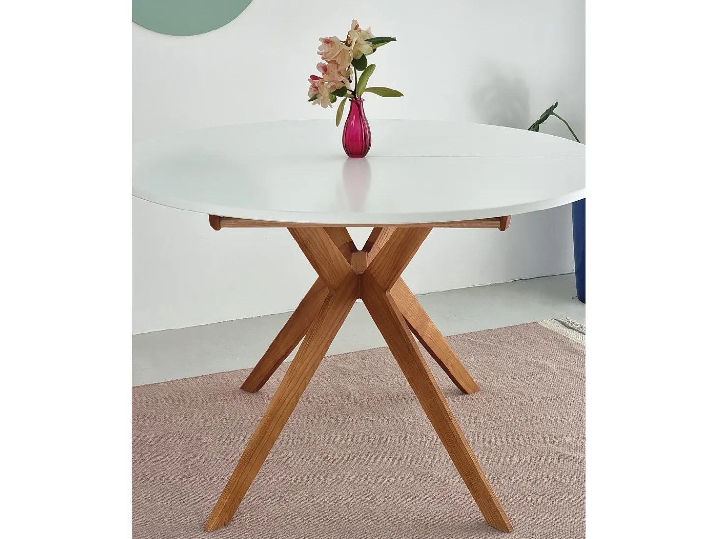 Mesa de comedor redonda extensible 120cm Biju Blanca Roble