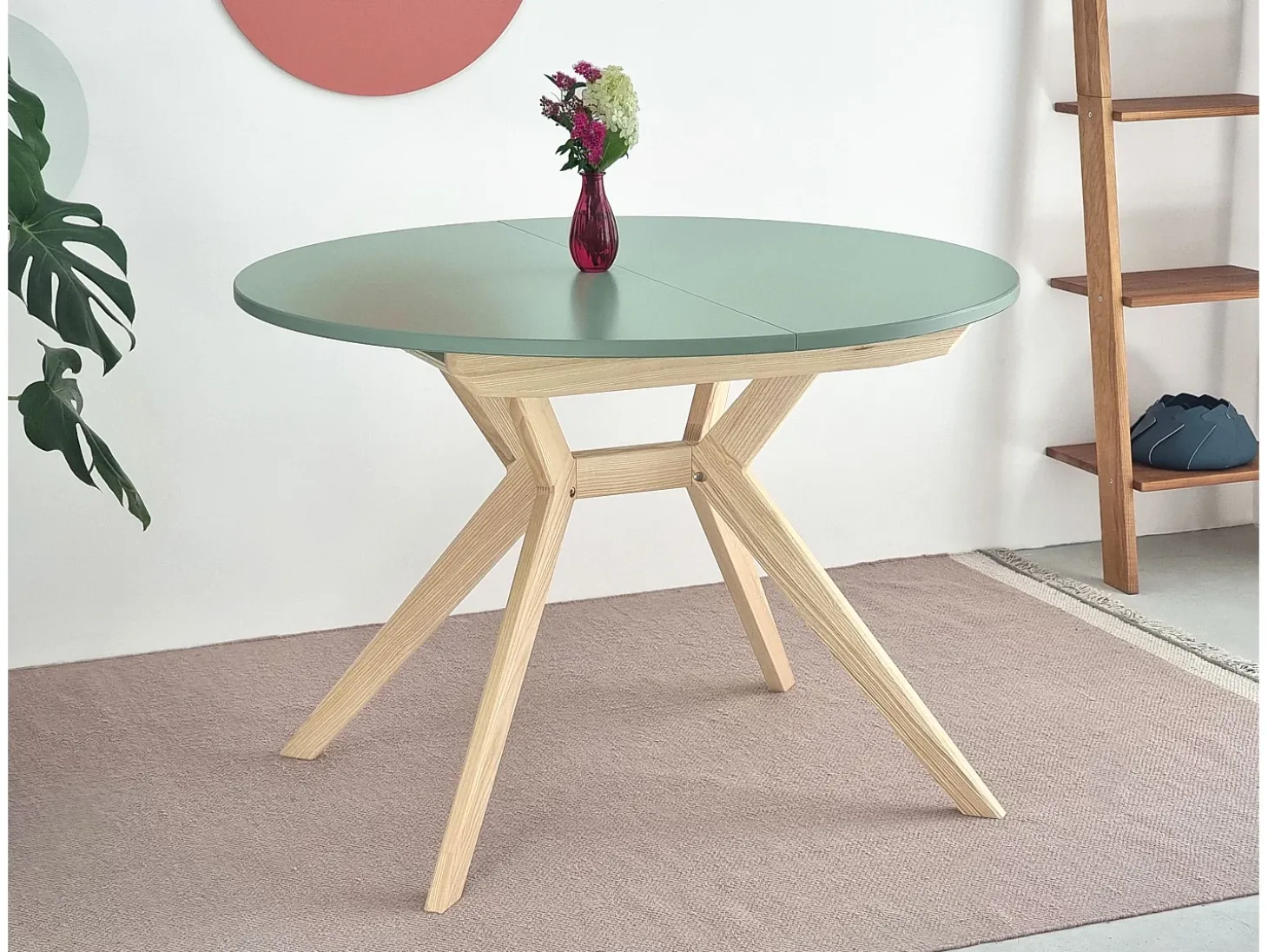 Mesa de comedor redonda extensible 120cm Biju Verde Salvia