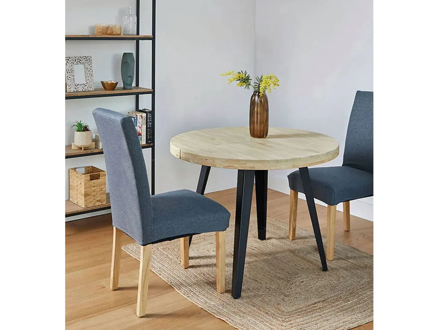 Mesa de comedor redonda extensible de 76x100x100-180 cm de madera clara Skadi