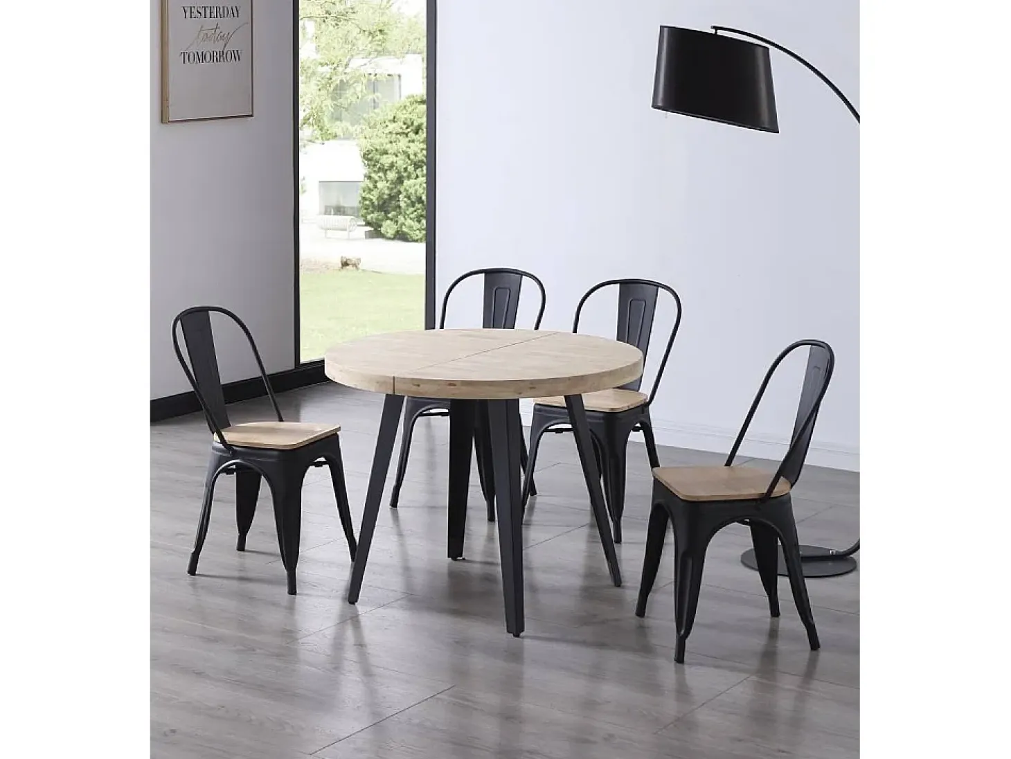 Mesa de comedor redonda extensible de 76x100x100-180 cm de madera clara Skadi