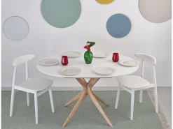 Mesa de comedor redonda extensible 90cm Jubi Blanco Tiza | Pata de fresno