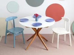 Mesa de comedor redonda extensible 100cm 5 personas Jubi Blanco Tiza | Pata de fresno