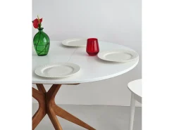 Mesa de comedor redonda extensible 90cm Jubi Marrón Beige | Pata de fresno teñida de roble