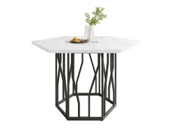Mesa de comedor redonda moderna de mármol + patas de metal negras en forma de rama + 4 sillas ergonómicas de ante verde (115,5 x 100 x 75 cm)