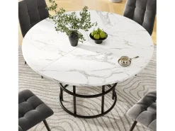 Mesa de comedor redonda moderna 100x100x76 cm 4-6 personas - patas de metal negro - blanco