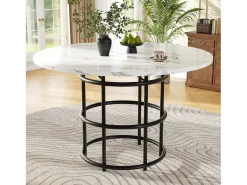 Mesa de comedor redonda moderna 100x100x76 cm 4-6 personas - patas de metal negro - blanco