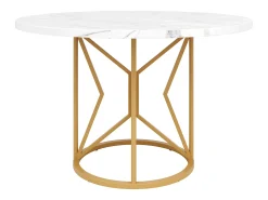 Mesa de comedor redonda, MDF efecto mármol, patas de metal dorado, (100x100x76 cm)