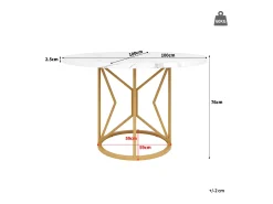 Mesa de comedor redonda, MDF efecto mármol, patas de metal dorado, (100x100x76 cm)