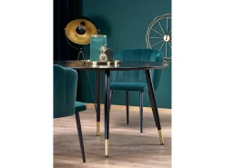 Mesa de comedor redonda negra de 120 cm con patas de acero Lady negras y doradas