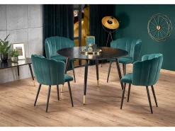 Mesa de comedor redonda negra de 120 cm con patas de acero Lady negras y doradas