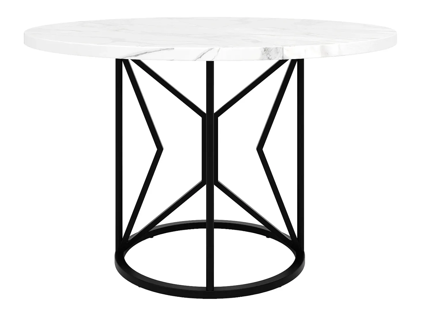 Mesa de comedor redonda para 4 personas, tapa chapada en mármol blanco con patas centrales de metal negro - 100x100x76cm