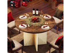Mesa de comedor redonda para 4 personas, mesa de comedor de estilo rústico de 100 cm (solo la mesa)