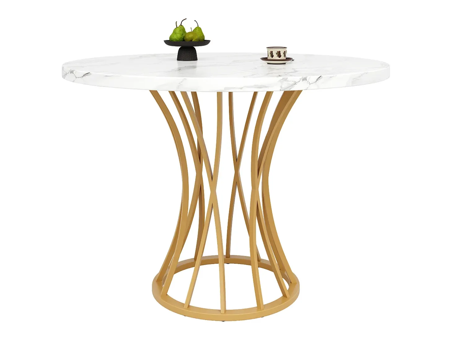 Mesa de comedor redonda para 4-6 personas - patas de metal dorado - color blanco (80 x 80 x 76 cm)