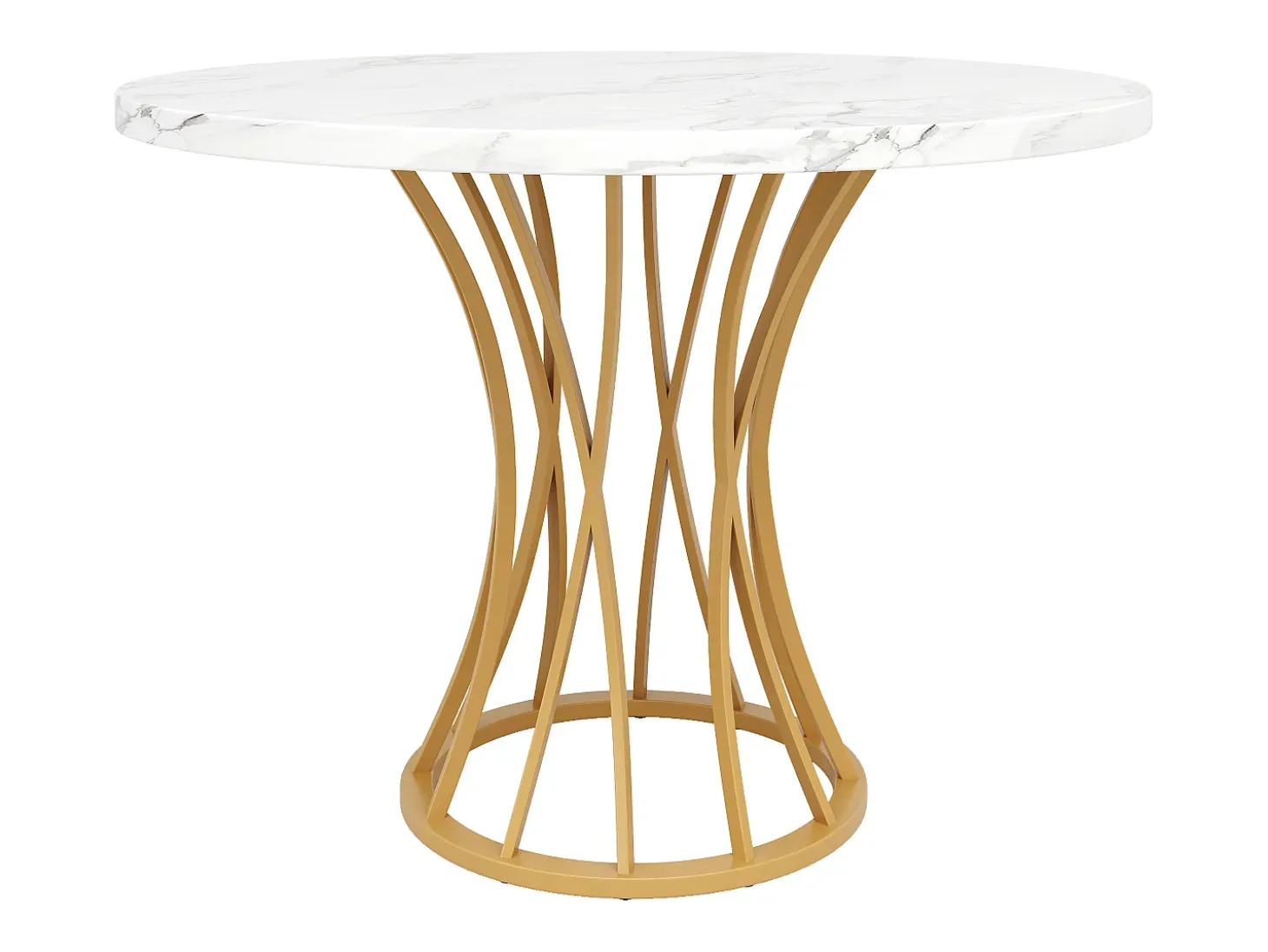 Mesa de comedor redonda para 4-6 personas - patas de metal dorado - color blanco (80 x 80 x 76 cm)