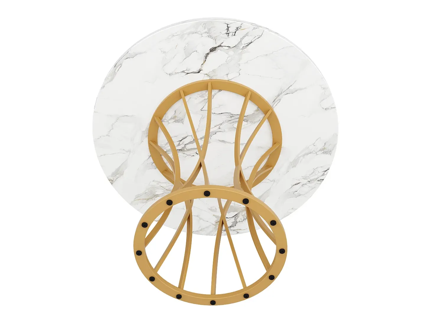 Mesa de comedor redonda para 4-6 personas - patas de metal dorado - color blanco (80 x 80 x 76 cm)