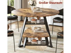 Mesa de comedor redonda para 4 personas, mesa de comedor con estante, 120 x 120 x 75 cm, Negro