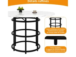 Mesa de comedor redonda para 4 personas, tapa chapada en mármol blanco con patas centrales de metal negro - 100x100x76cm