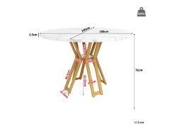 Mesa de comedor redonda, patas de metal dorado, tablero de MDF efecto mármol, (100x100x76 cm)