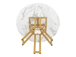 Mesa de comedor redonda para 4-6 personas - patas de metal dorado - blanco (100x100x76 cm)