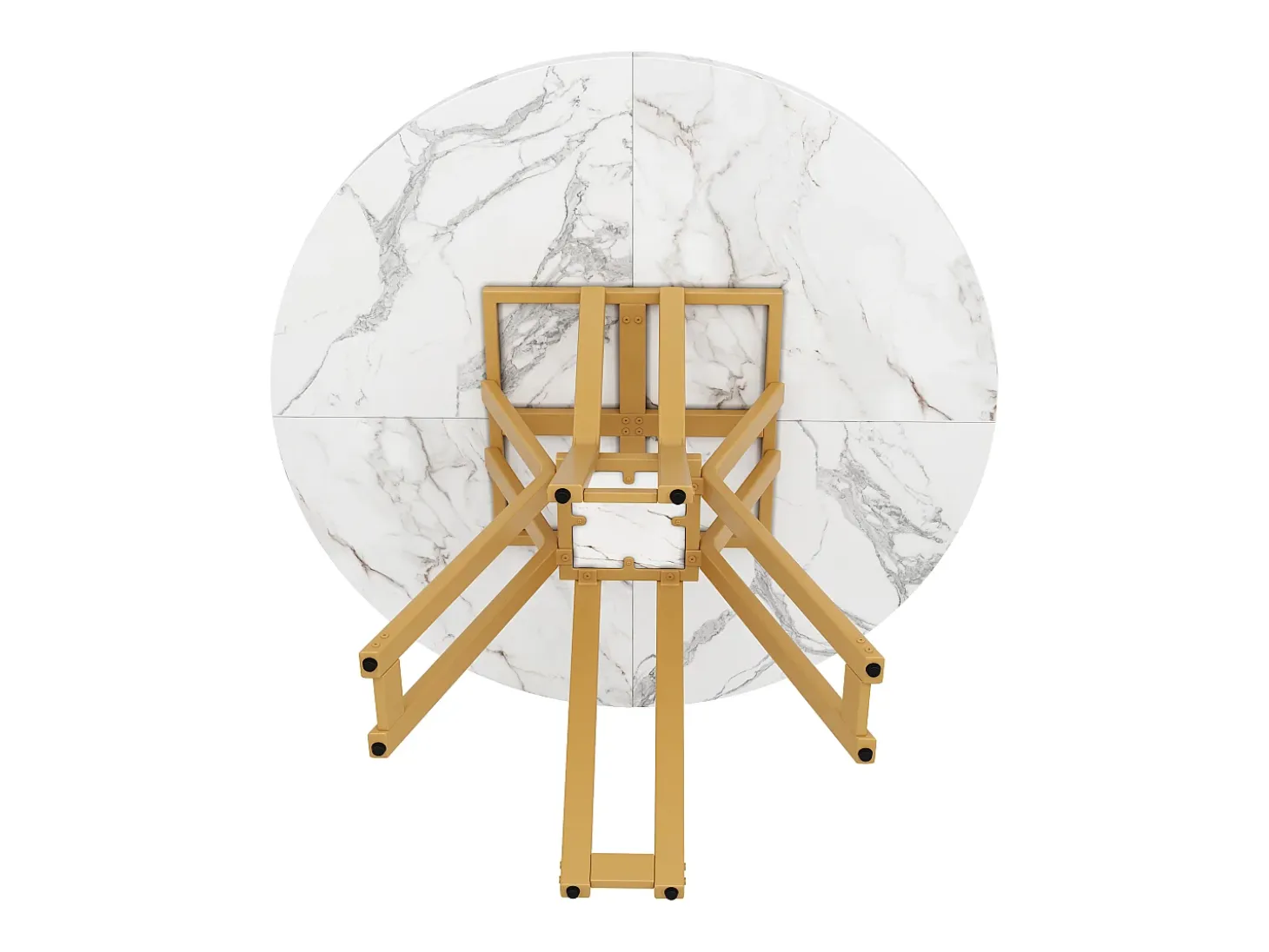 Mesa de comedor redonda para 4-6 personas - patas de metal dorado - blanco (100x100x76 cm)