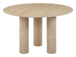 Mesa de comedor redonda para 4 personas - Tablero de cerámica efecto travertino beige - ANA